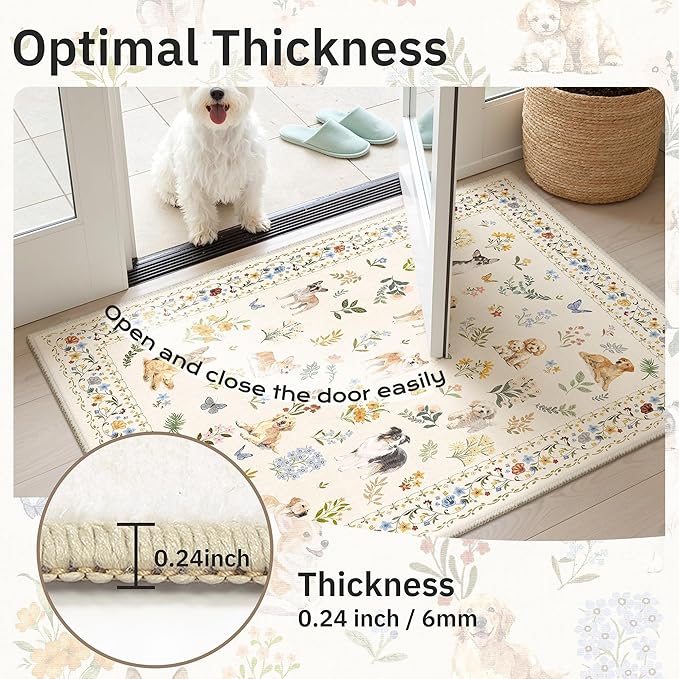 Dog 5x7 Area Rugs for Living Room, Machine Washable Animal Floral Vintage Rug - Image 9