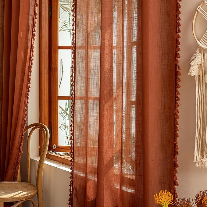 MYSKY HOME Semi Sheer Short Macrame Curtains - Image 2
