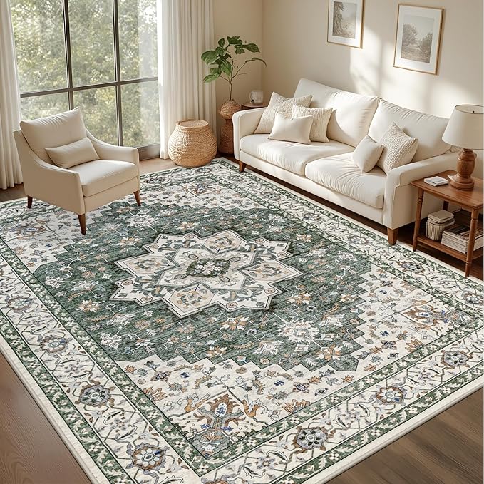 6x9 Area Rugs Living Room Rug: Washable Vintage Boho Medallion Rug No Slip by EXPEDIX