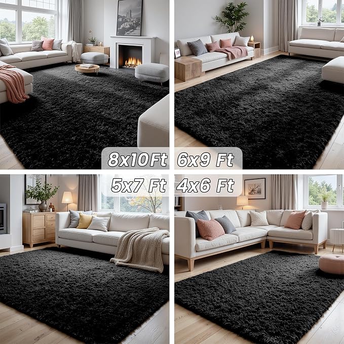 8x10 Area Rugs for Living Room Rug: Soft Fluffy Shag Black Rugs for Bedroom - Image 8