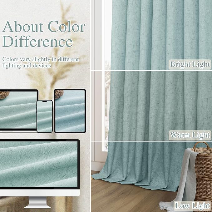 Guken 100% Blackout Linen Curtains 63 Inch Length 2 Panels Set - Image 7