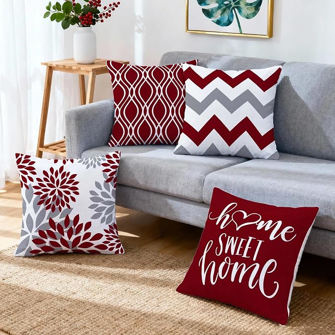 Hexagram Geometric Burgundy Pillow Covers 20x20 Set of 4, Decorative Outdoor - Image 6