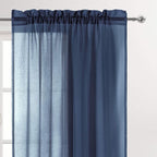 DWCN Navy Blue Sheer Curtains Semi Transparent Voile Rod Pocket Curtains - Image 2