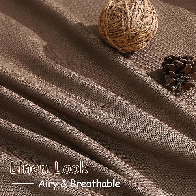 Nanspring Caramel Brown Linen Semi Sheer Curtains 72 Inches Long 2 Panels Set - Image 4