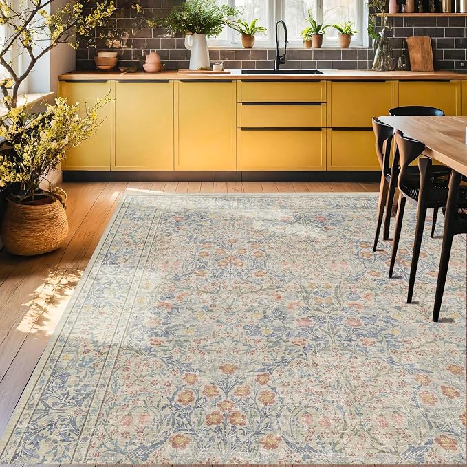 Washable Light Blue Bedroom Rug, 9x12 Area Rug - Image 4