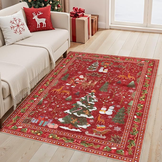 UERMEI Christmas Area Rug Living Room Rugs: 4x6 Neutral Modern Washable Festive - Image 3
