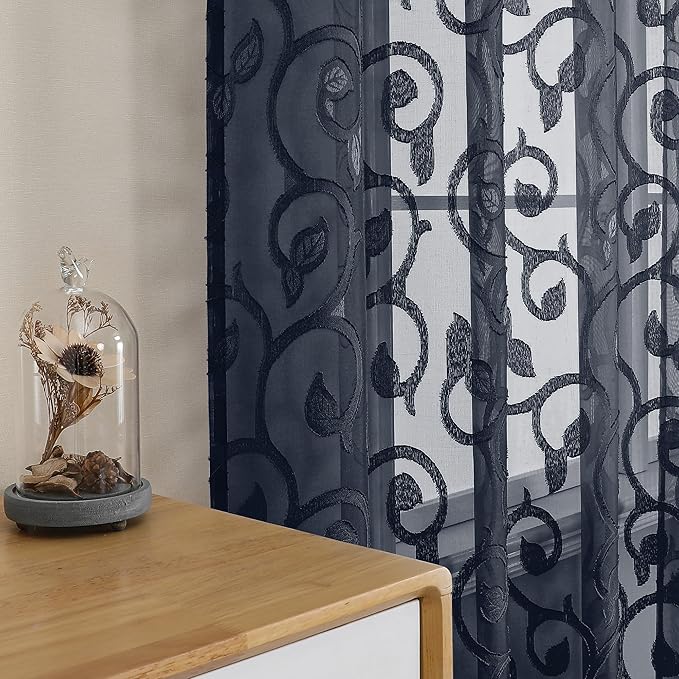 OWENIE Furman Navy Blue Semi Sheer Curtains 72 inches Long - Image 6
