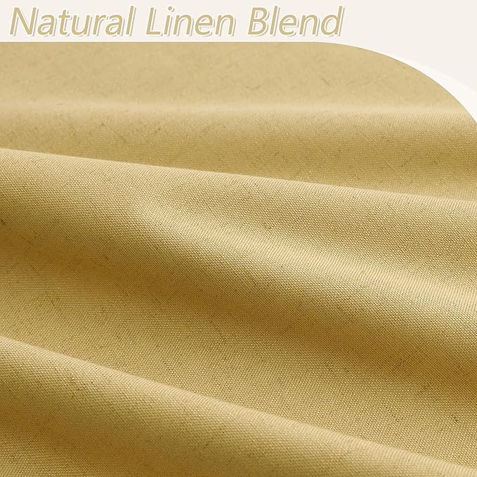 Gold 100% Blackout Linen Curtains 108 Inch Length 2 Panels Set - Image 3