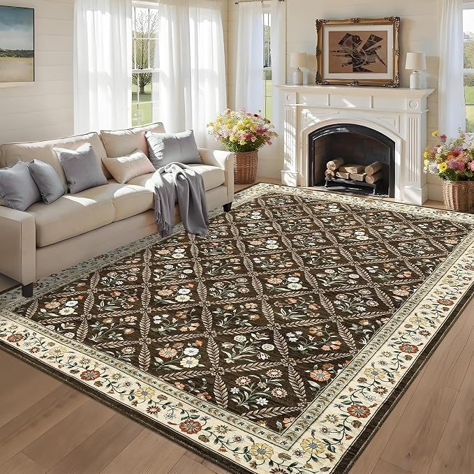 6x9 Machine Washable Area Rugs for Living Room Floral Stain Resistant Soft by GarveeHome