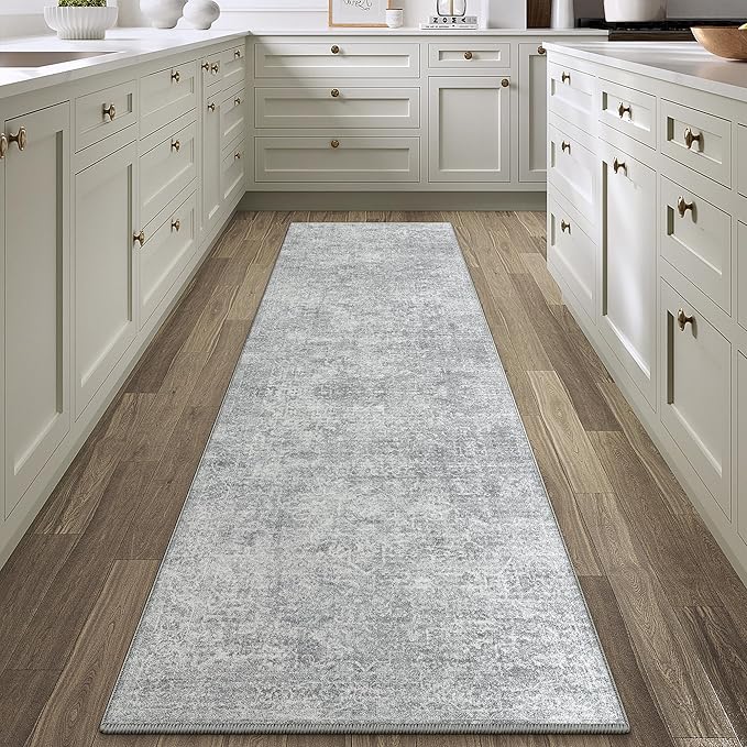 PureCozy 2x8 Runner Rug Washable Vintage Indoor Hallway Carpet Non Slip Grey - Image 4