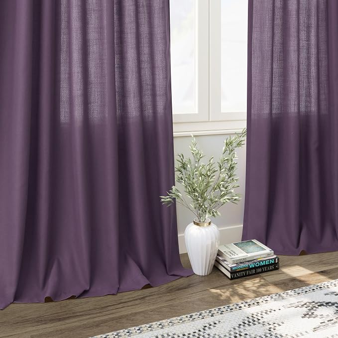 Nanspring Plum Linen Curtains 84 Inch Length 2 Panels Set - Image 6