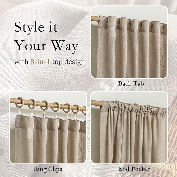 MYSKY HOME 108 Inches Long Taupe Sheer Curtains - Image 4