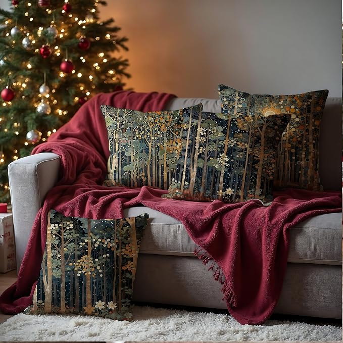 Rustic William Morris Inspired Autumn Forest Decor Throw Pillow Covers 18x18 - Image 3