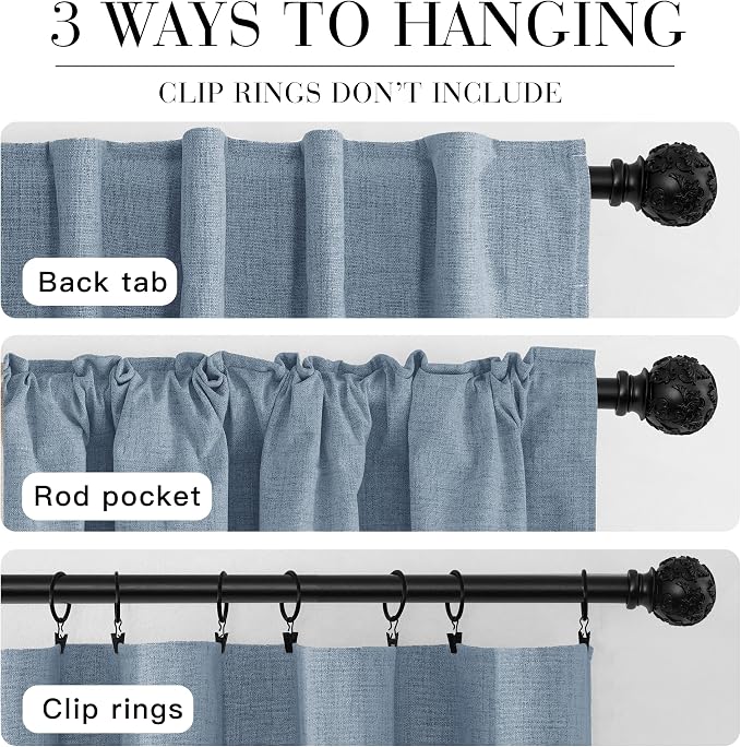 RYB HOME Smoky Blue 100% Blackout Linen Curtains 72 inch Long, Thermal - Image 7