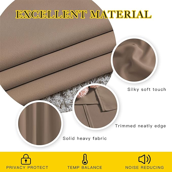NICETOWN Blackout Cappuccino Curtains 84 inches Long, Grommet Room Darkening - Image 4