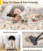 Area Rugs Square 4ft Washable Non-Slip, Floral Vintage Distress Print Pattern - Image 3