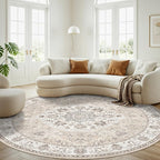 7x7 Living Room Area Rug: Washable Oriental Printed Soft Round Rug - Image 4