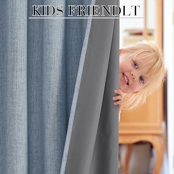 RYB HOME Smoky Blue 100% Blackout Linen Curtains 72 inch Long, Thermal - Image 5