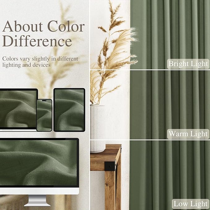 Nanspring Forest Green Linen Curtains 63 Inch Length - Image 2