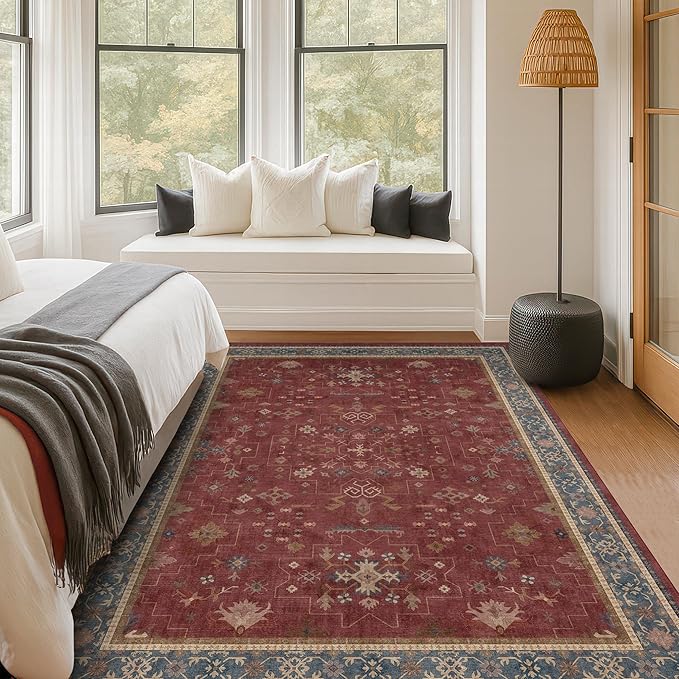 5x7 Boho Dark Red Rug for Living Room - Image 6