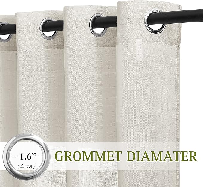 NICETOWN Linen Flax Semi Sheer Curtains 72" Length, Grommet Top Bedroom Window - Image 2