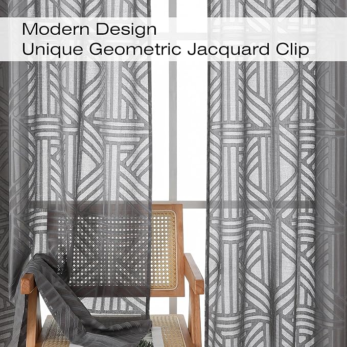 Simplebrand Grey Semi Sheer Curtains 63 Inch Length 2 Panels, Light Filtering - Image 3