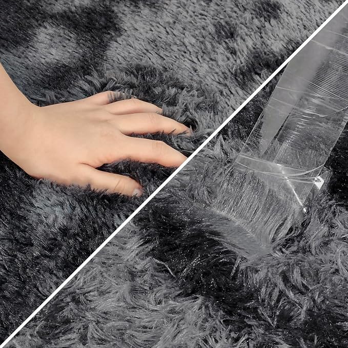 Black Grey Tie-Dyed Rug for Living Room 8x10 Fluffy Area Rug Mat Bedside Throw - Image 6
