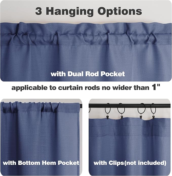 Chyhomenyc Blue Valance for Windows, Light Filtering Faux Linen Solid Short - Image 4