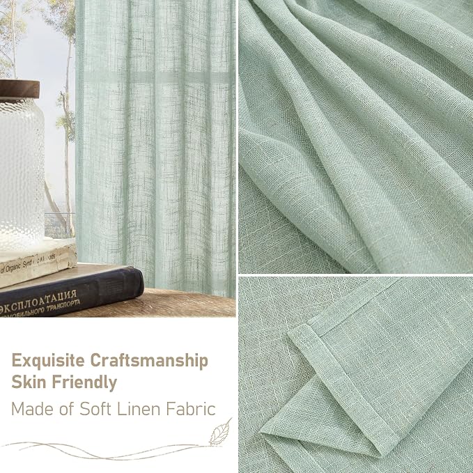 LAMIT 63 Inch Semi Sheer Linen Curtains, Light Filtering Panels Back Tab and - Image 6