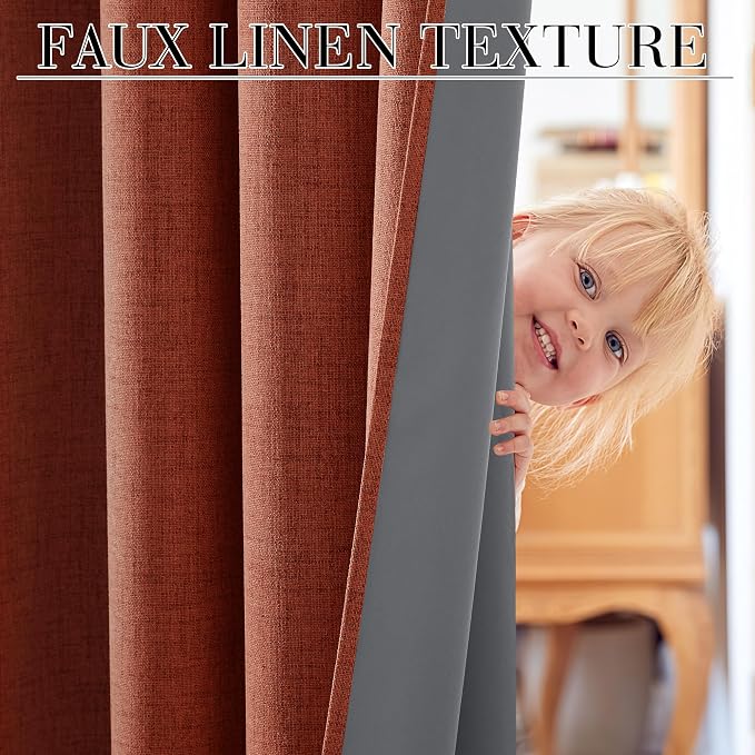 RYB HOME 100% Blackout Linen Textured Curtains 96 inches Long, Insulating - Image 3