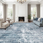 12x15 Washable Area Rug Blue/Grey Neutral Abstract Living Room Large Carpet Non by Soalmost