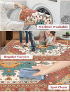 SERISSA Boho Washable Runner Rug, 2x5 Rug Non-Slip Vintage Orange Hallway - Image 2