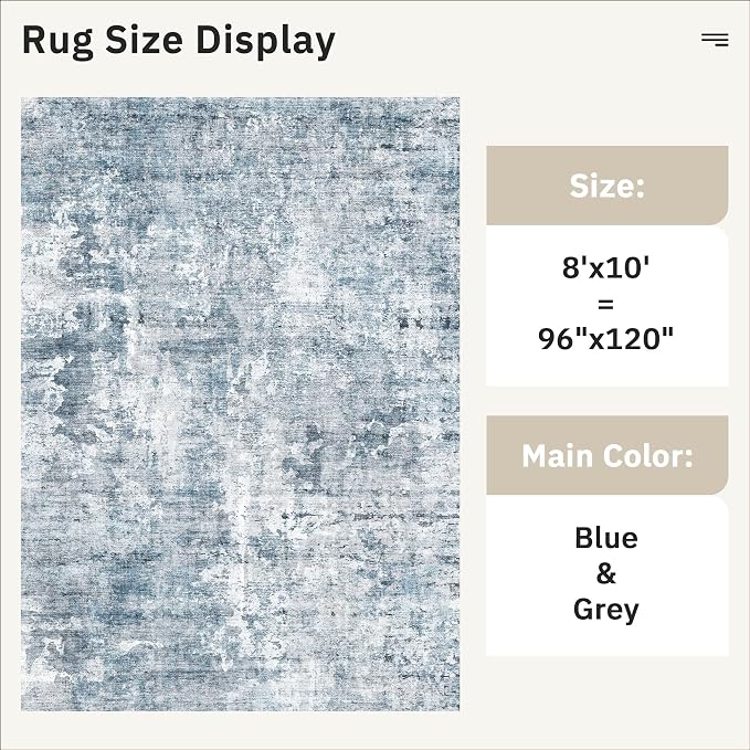Abstract Rug 8x10 Large Living Room Rugs Neutral Modern Washable Area Rugs - Image 4