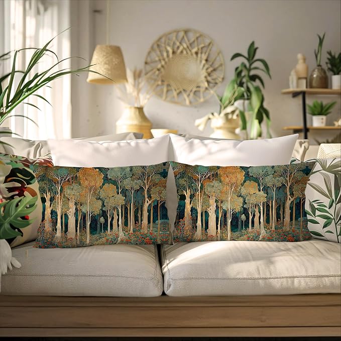 Rustic William Morris Inspired Forest Green Pillow Covers 12x20 Set of 2 - Image 4