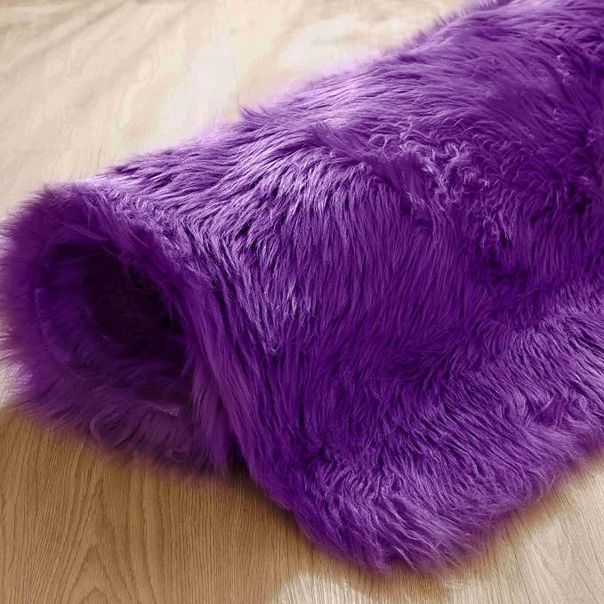 Goolela Purple Sheepskin Rug 4x6 Fluffy Fuzzy Furry Carpet - Image 9