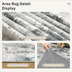 Abstract Rug 5x7 Machine Washable Area Indoor Grey Low Pile Non-Slip Foldable - Image 6