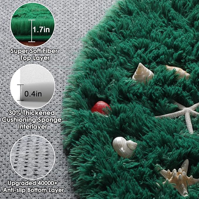 ONASAR Dark Green Round Area Rugs 5ft, Fluffy Soft Bedroom Circle Rug - Image 2