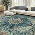 RELEANY Area Rugs 7'x10' Washable Non-Slip, Floral Vintage Distress Print by RELEANY