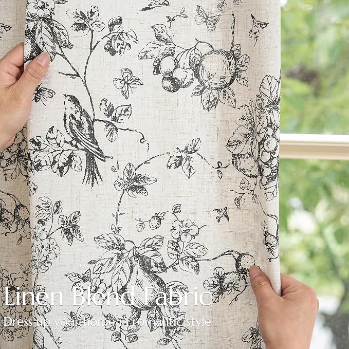 jinchan Linen Floral Curtains for Living Room 96 Inch Length Black Printed - Image 6