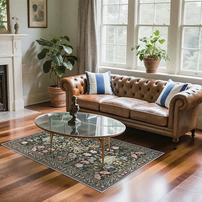 Washable 4x6 Bedroom Rug for Family: Non-Slip Floral Small Carpet for Living - Image 2