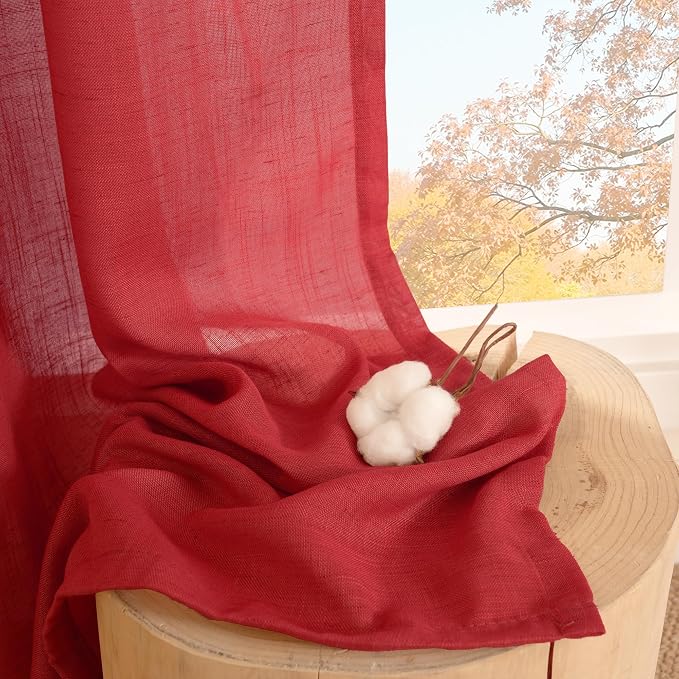 BGment Red Kitchen Curtains 36 Inch Length, Short Semi Sheer Drapes Lightweight - Image 7