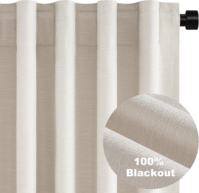 70 Inches Extra Wide Natural Linen Blackout Curtains 84 Inch Long - Image 9