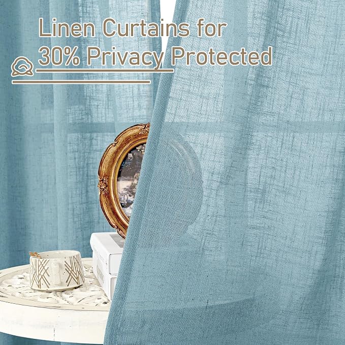 LAMIT Stone Blue Linen Curtains 45 Inch Length 2 Panels, Light Filtering Panels - Image 5