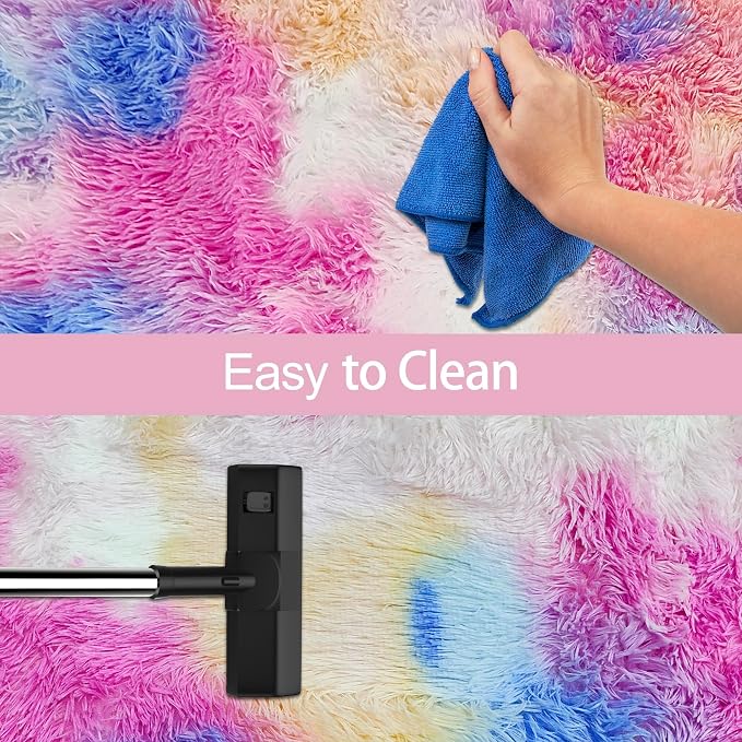 Fluffy Rainbow Colorful Rug for Living Room 6x9 Kawaii Rainbow Tie Dye Area Rug - Image 7