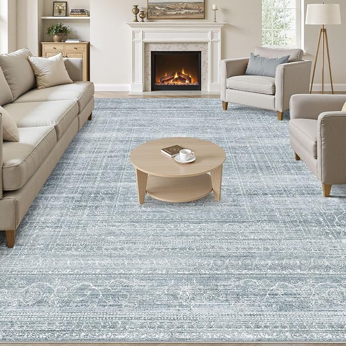 8x10 Area Rugs Living Room: Washable Large Neutral Soft Rug Farmhouse Stain by NakagishiAreaRug