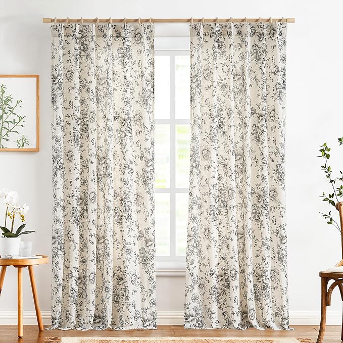 jinchan Pinch Pleated Curtains Floral Linen Blend Curtains - Image 2