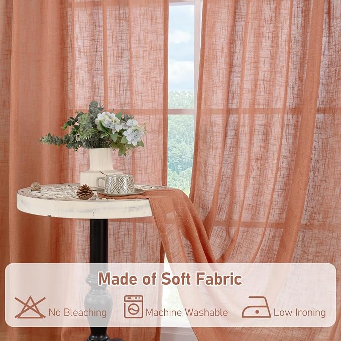 LAMIT Light Filtering Sheer Linen Curtains 102 inches Long, Linen Textured Semi - Image 9