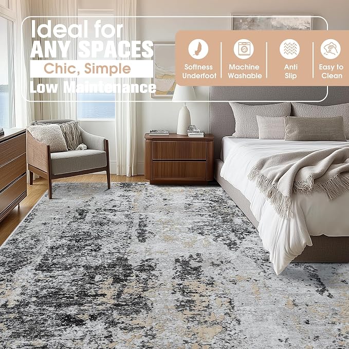 9x12 Area Rugs for Living Room Rug Washable: Abstract Large Rug for Dining Room - Image 7