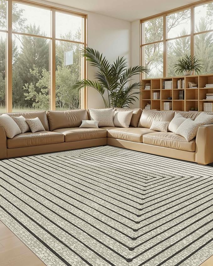 Latte&Fog 9x12 Area Rug for Living Room, Extra Large Beige Modern Abstract - Image 4