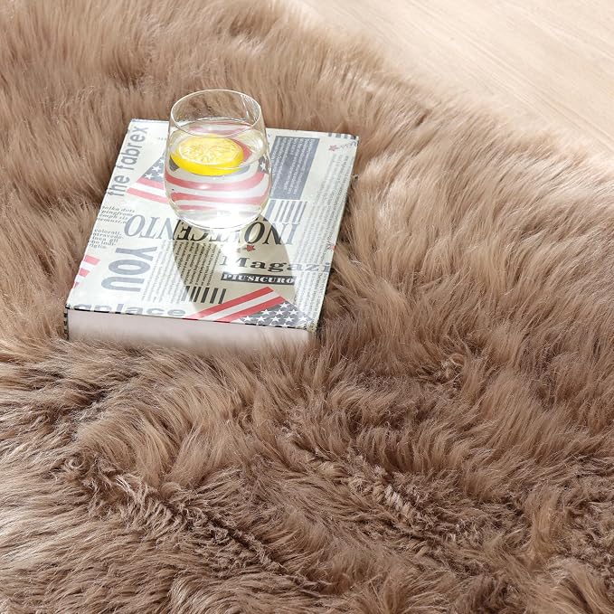 ORINOVA Faux Sheepskin Beige 3x5 Fluffy Fur Washable Area Rugs - Image 5